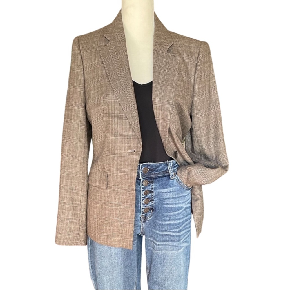 Brooks Brothers Lightweight Blazer Women's 6 Brown Tan Plaid Milano Classic